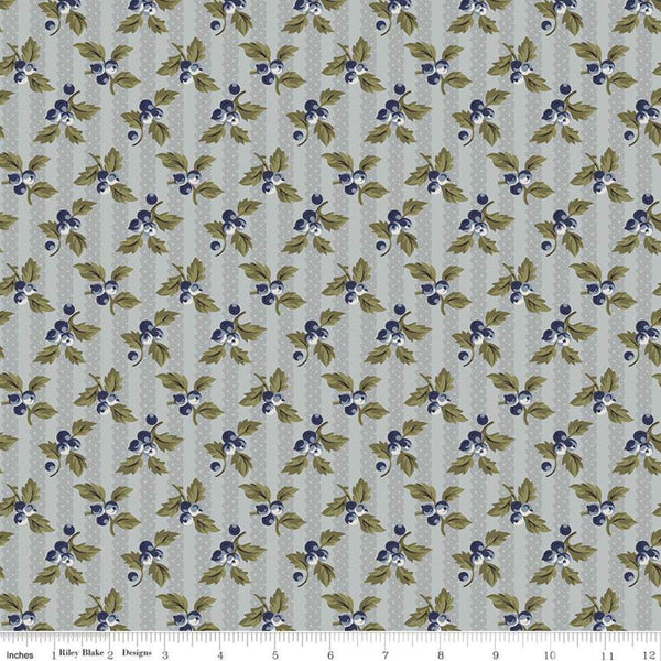 CLEARANCE Buttercup Blooms Stripe C11154 Dusk - Riley Blake Designs - Floral Flowers Gray Striped Background - Quilting Cotton Fabric