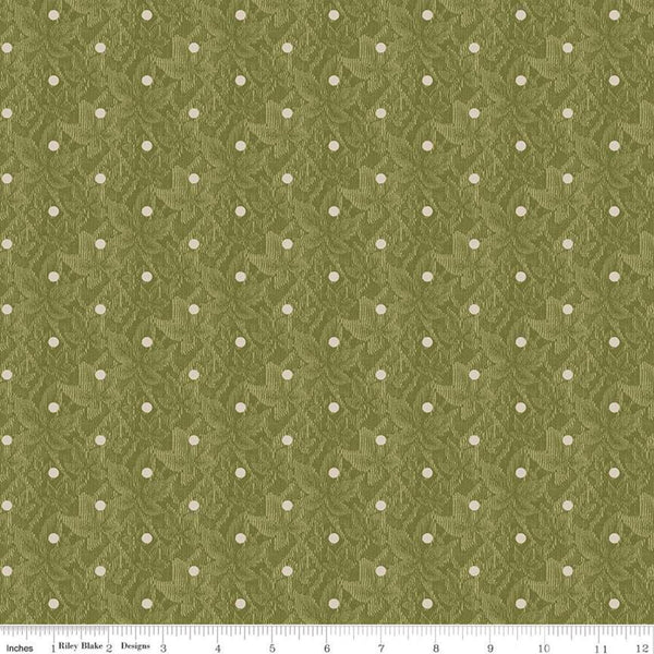 SALE Buttercup Blooms Dot C11157 Green - Riley Blake Designs - Polka Dots Dotted on Leafy Background - Quilting Cotton Fabric