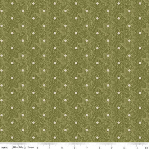 Buttercup Blooms Dot C11157 Green - Riley Blake Designs - Polka Dots Dotted on Leafy Background - Quilting Cotton Fabric