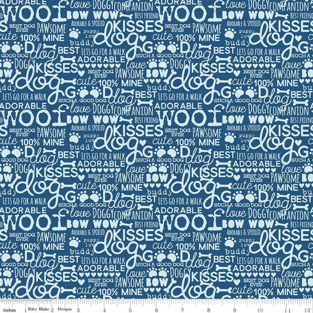 19" End of Bolt - Cooper Words C11402 Blue - Riley Blake Designs - Dogs Dog Text - Quilting Cotton Fabric