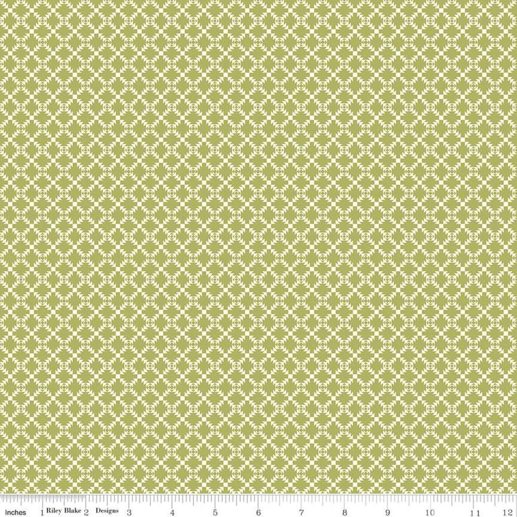 SALE Adel in Spring Quilt Block C11422 Asparagus - Riley Blake Designs - Diagonal Geometric Pineapple Block Green  - Quilting Cotton Fabric