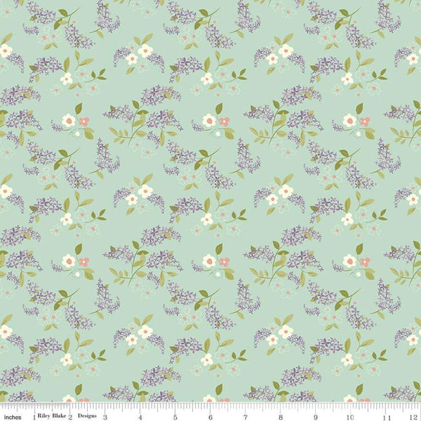 Adel in Spring Lilacs C11423 Aqua - Riley Blake Designs - Floral Flowers - Quilting Cotton Fabric