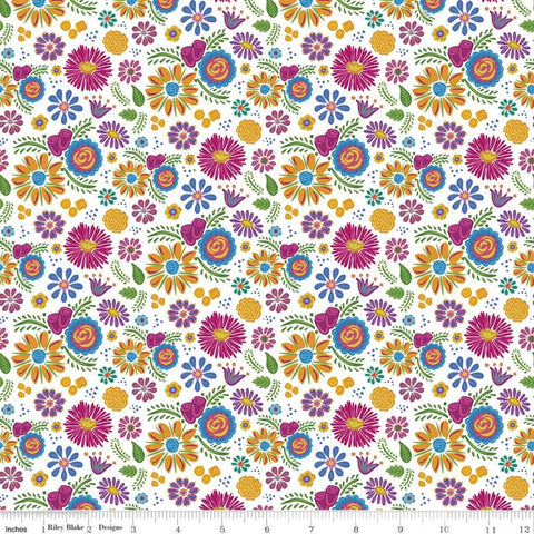 SALE Eleanor Floral C11714 White - Riley Blake Designs - Mexico Mexican Flowers Floral - Quilting Cotton Fabric