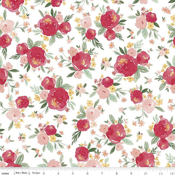 SALE FLANNEL Baby Girl Floral F11440 White - Riley Blake Designs - Juvenile Flowers - FLANNEL Cotton Fabric