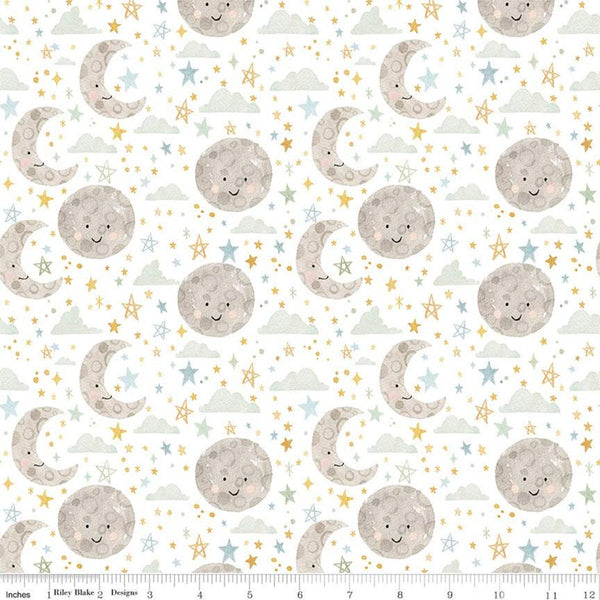 25" End of Bolt Piece - SALE FLANNEL Baby Boy Moon and Stars F11442 Multi - Riley Blake - Moons Stars on White - FLANNEL Cotton Fabric