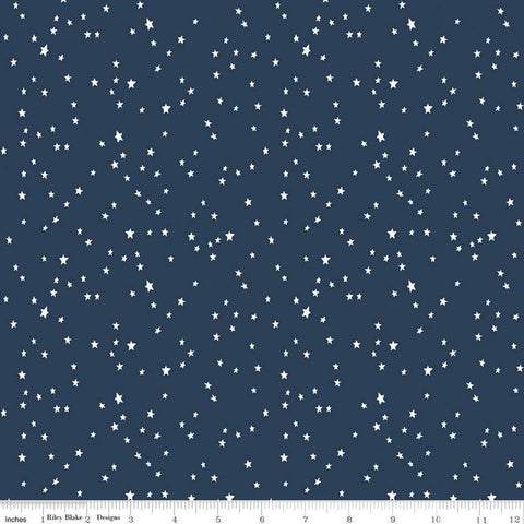 28" End of Bolt Piece - FLANNEL Baby Boy Stars F11444 Navy - Riley Blake Designs - Juvenile White Stars on Blue - FLANNEL Cotton Fabric