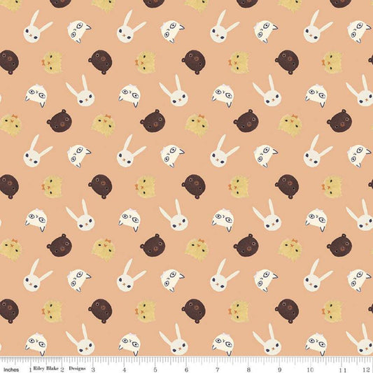 CLEARANCE The Littlest Family's Big Day Friends C11493 Coral - Riley Blake Designs - Animal Heads - Quilting Cotton Fabric
