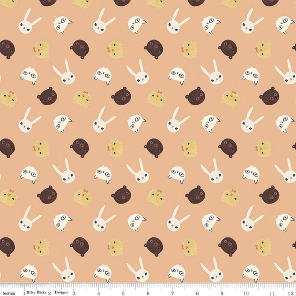 CLEARANCE The Littlest Family's Big Day Friends C11493 Coral - Riley Blake Designs - Animal Heads - Quilting Cotton Fabric