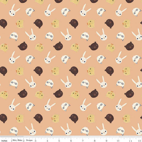 CLEARANCE The Littlest Family's Big Day Friends C11493 Coral - Riley Blake Designs - Animal Heads - Quilting Cotton Fabric