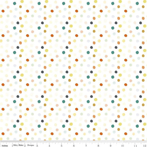 Fat Quarter End of Bolt - The Littlest Family's Big Day Dots C11494 Multi - Riley Blake - Cream Dot Emily Winfield - Quilting Cotton Fabric