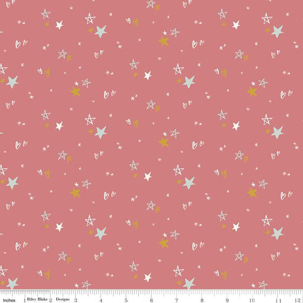 SALE FLANNEL Salt and Honey Hearts and Stars F11450 Coral - Riley Blake Designs - Juvenile Star Heart - FLANNEL Cotton Fabric