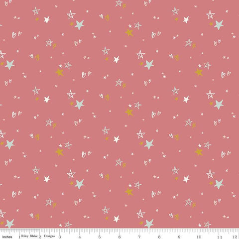 FLANNEL Salt and Honey Hearts and Stars F11450 Coral - Riley Blake Designs - Juvenile Star Heart - FLANNEL Cotton Fabric