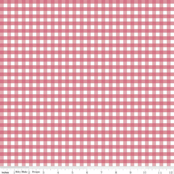 Fat Quarter End of Bolt - SALE FLANNEL Printed 1/4" Gingham F11454 Dark Pink - Riley Blake - Printed Pink Check - FLANNEL Cotton Fabric