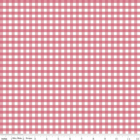 Fat Quarter End of Bolt - FLANNEL Printed 1/4" Gingham F11454 Dark Pink - Riley Blake - Printed Pink White Check - FLANNEL Cotton Fabric