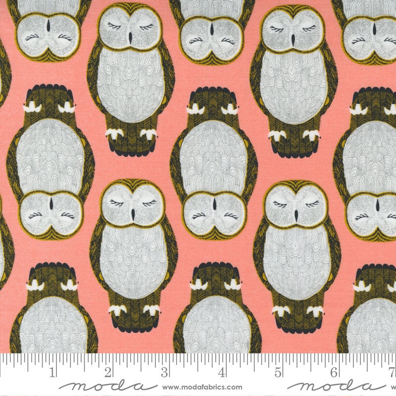 SALE Nocturnal Sleeping Owls 48332 Primrose - Moda Fabrics - Bird Birds Owl on Pink - Quilting Cotton Fabric