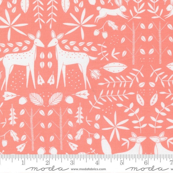 35" End of Bolt - CLEARANCE Nocturnal Forest Otomi 48334 Primrose - Moda Fabrics - Animals Owl Rabbit Fox Deer White Pink - Quilting Cotton