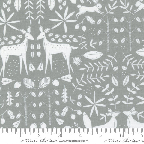 SALE Nocturnal Forest Otomi 48334 Raincloud - Moda Fabrics - Animals Owl Rabbit Fox Deer Off White on Gray Grey - Quilting Cotton Fabric