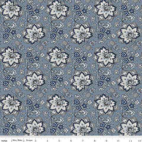 18" End of Bolt - Buttercup Blooms Floral C11152 Dusk - Riley Blake Designs - Floral Flowers Gray - Quilting Cotton Fabric