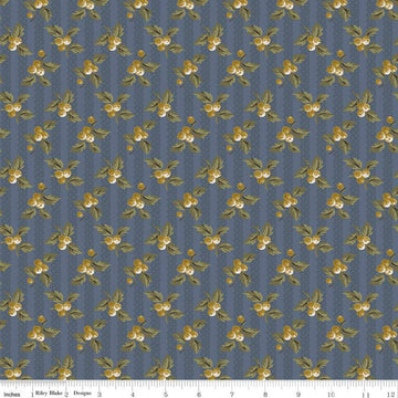 SALE Buttercup Blooms Stripe C11154 Blue - Riley Blake Designs - Floral Flowers Striped Background - Quilting Cotton Fabric
