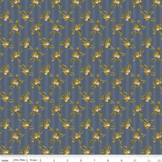 SALE Buttercup Blooms Stripe C11154 Blue - Riley Blake Designs - Floral Flowers Striped Background - Quilting Cotton Fabric