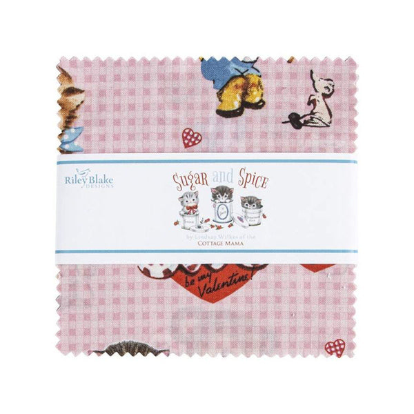 SALE Sugar and Spice Charm Pack 5" Stacker Bundle - Riley Blake Designs - 42 Piece Precut Pre cut - Valentine's Day - Quilting Cotton Fabric