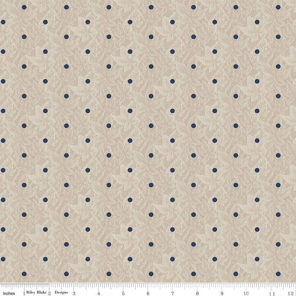 SALE Buttercup Blooms Dot C11157 Taupe - Riley Blake Designs - Polka Dots Dotted on Leafy Background - Quilting Cotton Fabric