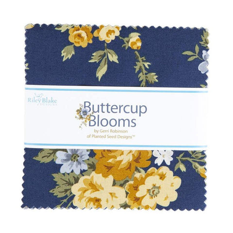 Buttercup Blooms Charm Pack 5" Stacker Bundle - Riley Blake Designs - 42 piece Precut Pre cut - Floral - Quilting Cotton Fabric