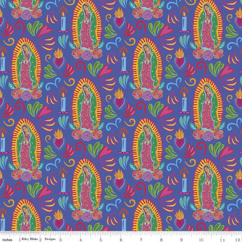 SALE Eleanor Guadalupe C11712 Cobalt - Riley Blake Designs - Mexico Mexican Mary Candles Blue - Quilting Cotton Fabric