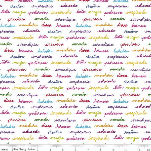 SALE Eleanor Text C11716 Multi - Riley Blake Designs - Mexico Mexican Spanish Words on White - Quilting Cotton Fabric