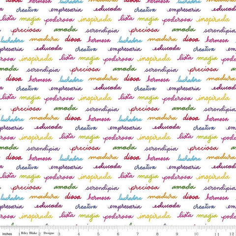 Eleanor Text C11716 Multi - Riley Blake Designs - Mexico Mexican Spanish Words on White - Quilting Cotton Fabric