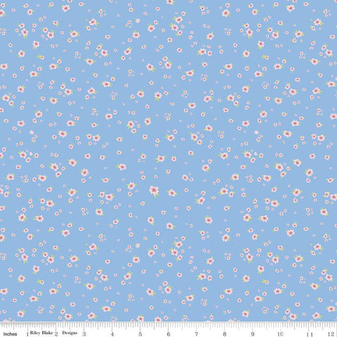 18" end of Bolt - Mulberry Lane Flowers C11563 Light Blue - Riley Blake Designs - Floral - Quilting Cotton Fabric