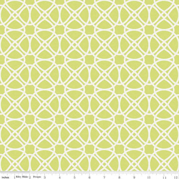 31" End of Bolt - Mulberry Lane Garden Gate Loops C11565 Lime - Riley Blake - Geometric Circles Green Off White - Quilting Cotton Fabric
