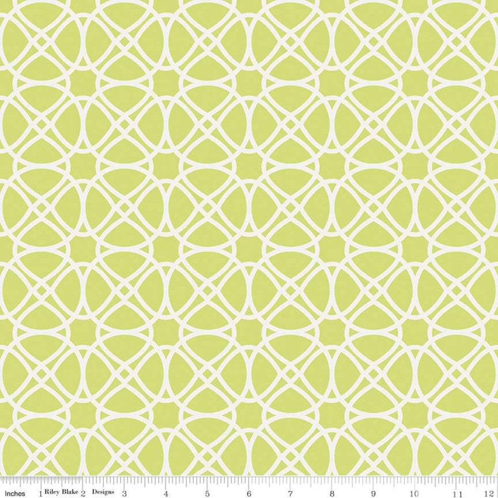 CLEARANCE Mulberry Lane Garden Gate Loops C11565 Lime - Riley Blake Designs - Geometric Circles Green Off White - Quilting Cotton Fabric