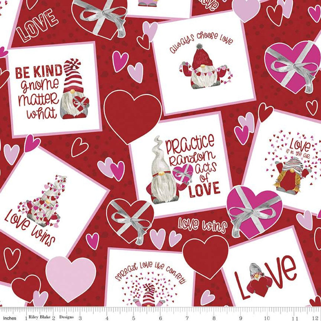 24" End of Bolt - CLEARANCE Gnomes in Love Main C11310 Red - Riley Blake - Valentine's White Valentines Hearts Dots - Quilting Cotton Fabric