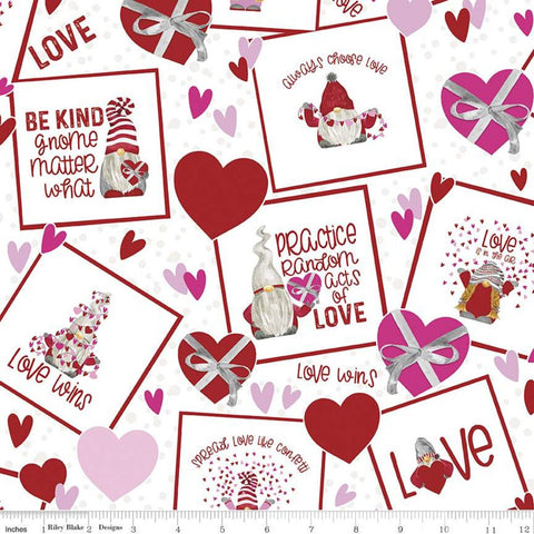 35" End of Bolt - CLEARANCE Gnomes in Love Main C11310 White - Riley Blake - Valentine's Valentines Hearts Dots - Quilting Cotton Fabric