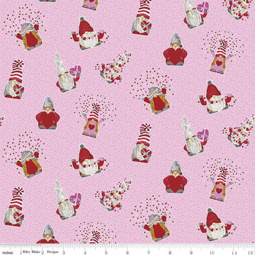 CLEARANCE Gnomes in Love Toss C11311 Pink - Riley Blake Designs - Valentine's Valentines Hearts Dots - Quilting Cotton Fabric