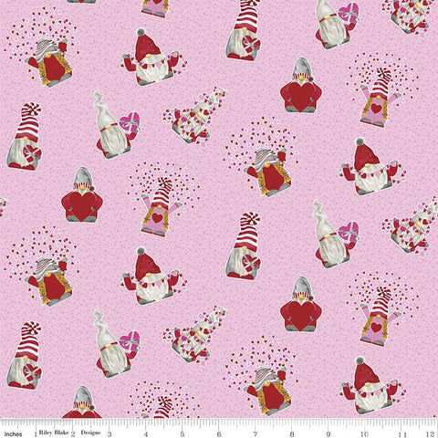 SALE Gnomes in Love Toss C11311 Pink - Riley Blake Designs - Valentine's Valentines Hearts Dots - Quilting Cotton Fabric