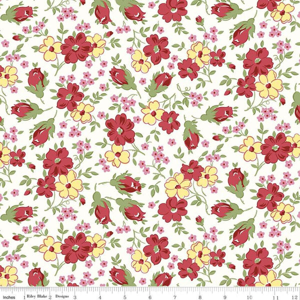 SALE Sugar and Spice Floral C11411 White - Riley Blake Designs - Valentine's Valentines Flowers - Quilting Cotton Fabric