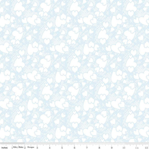 CLEARANCE Sugar and Spice Heartthrob C11412 Aqua - Riley Blake Designs - Valentine's White Hearts Lines on Blue - Quilting Cotton Fabric