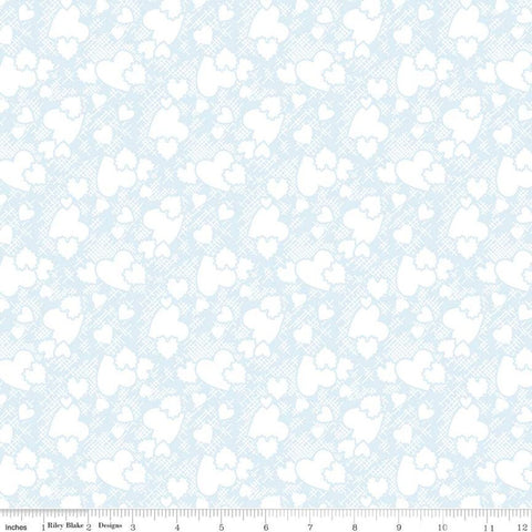 CLEARANCE Sugar and Spice Heartthrob C11412 Aqua - Riley Blake Designs - Valentine's White Hearts Lines on Blue - Quilting Cotton Fabric