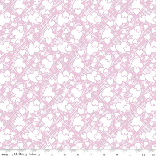 CLEARANCE Sugar and Spice Heartthrob C11412 Pink - Riley Blake Designs - Valentine's White Hearts Lines on Pink - Quilting Cotton Fabric