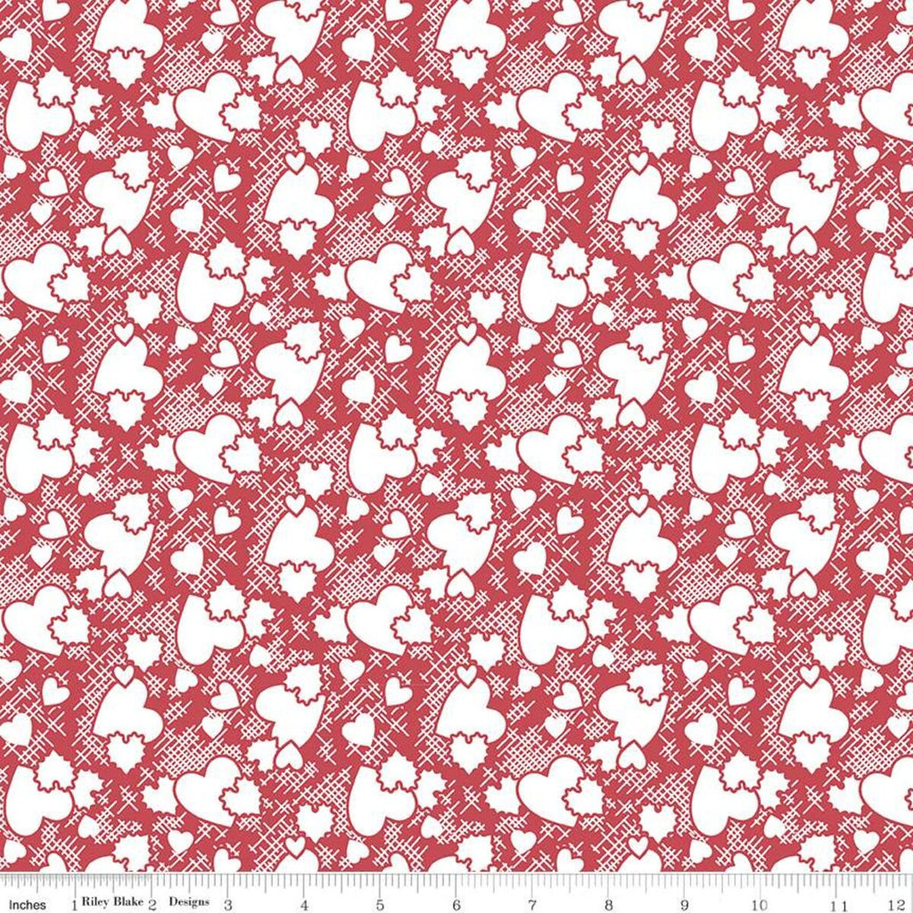 25" End of Bolt Piece - SALE Sugar and Spice Heartthrob C11412 Red - Riley Blake - Valentine's White Hearts Line Red -Quilting Cotton Fabric