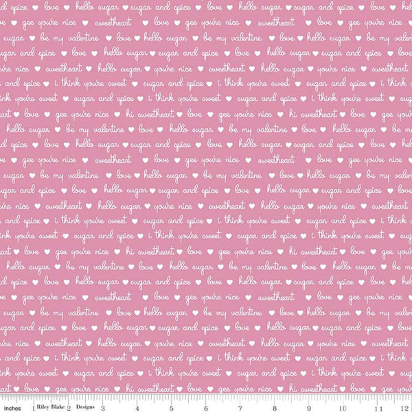 SALE Sugar and Spice Endearments C11413 Pink - Riley Blake Designs - Valentine's White Hearts Words Text on Pink - Quilting Cotton Fabric