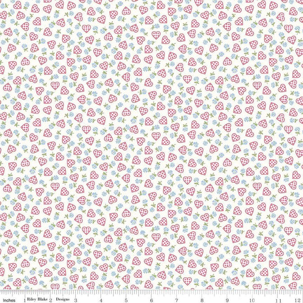 21" End of Bolt - Sugar and Spice Sweetheart C11416 White - Riley Blake - Valentine's Floral Flowers Daisies Hearts - Quilting Cotton Fabric