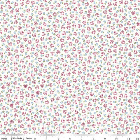 21" End of Bolt - Sugar and Spice Sweetheart C11416 White - Riley Blake - Valentine's Floral Flowers Daisies Hearts - Quilting Cotton Fabric