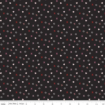SALE Falling in Love Xs and Os C11283 Black - Riley Blake Designs - Valentine's Day Valentines Hearts - Quilting Cotton Fabric