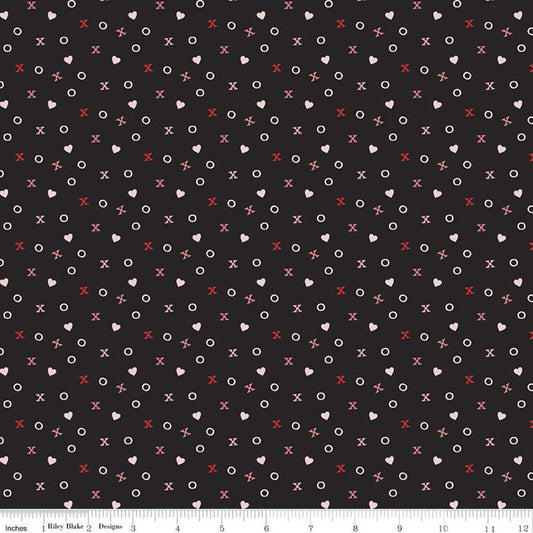 SALE Falling in Love Xs and Os C11283 Black - Riley Blake Designs - Valentine's Day Valentines Hearts - Quilting Cotton Fabric