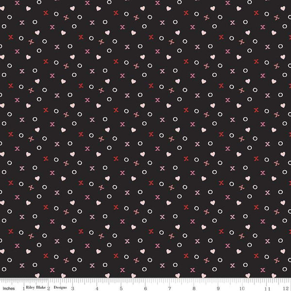 SALE Falling in Love Xs and Os C11283 Black - Riley Blake Designs - Valentine's Day Valentines Hearts - Quilting Cotton Fabric