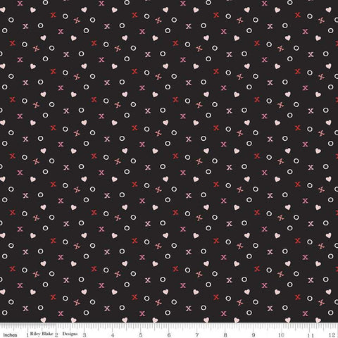 SALE Falling in Love Xs and Os C11283 Black - Riley Blake Designs - Valentine's Day Valentines Hearts - Quilting Cotton Fabric