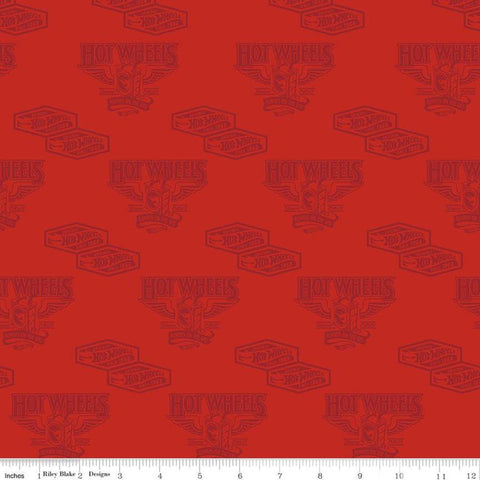 Hot Wheels Classic Vintage Decals C11482 Red - Riley Blake Designs - Vintage Toys Toy Cars Tone-on-Tone Logo - Quilting Cotton Fabric